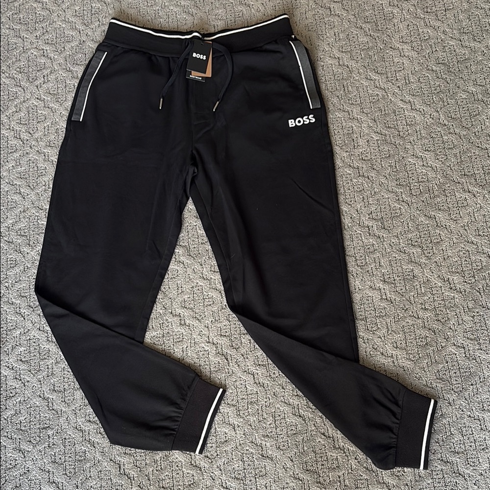 Boss Black Sweatpants with Elastic Cuffs and Drawstring Waist